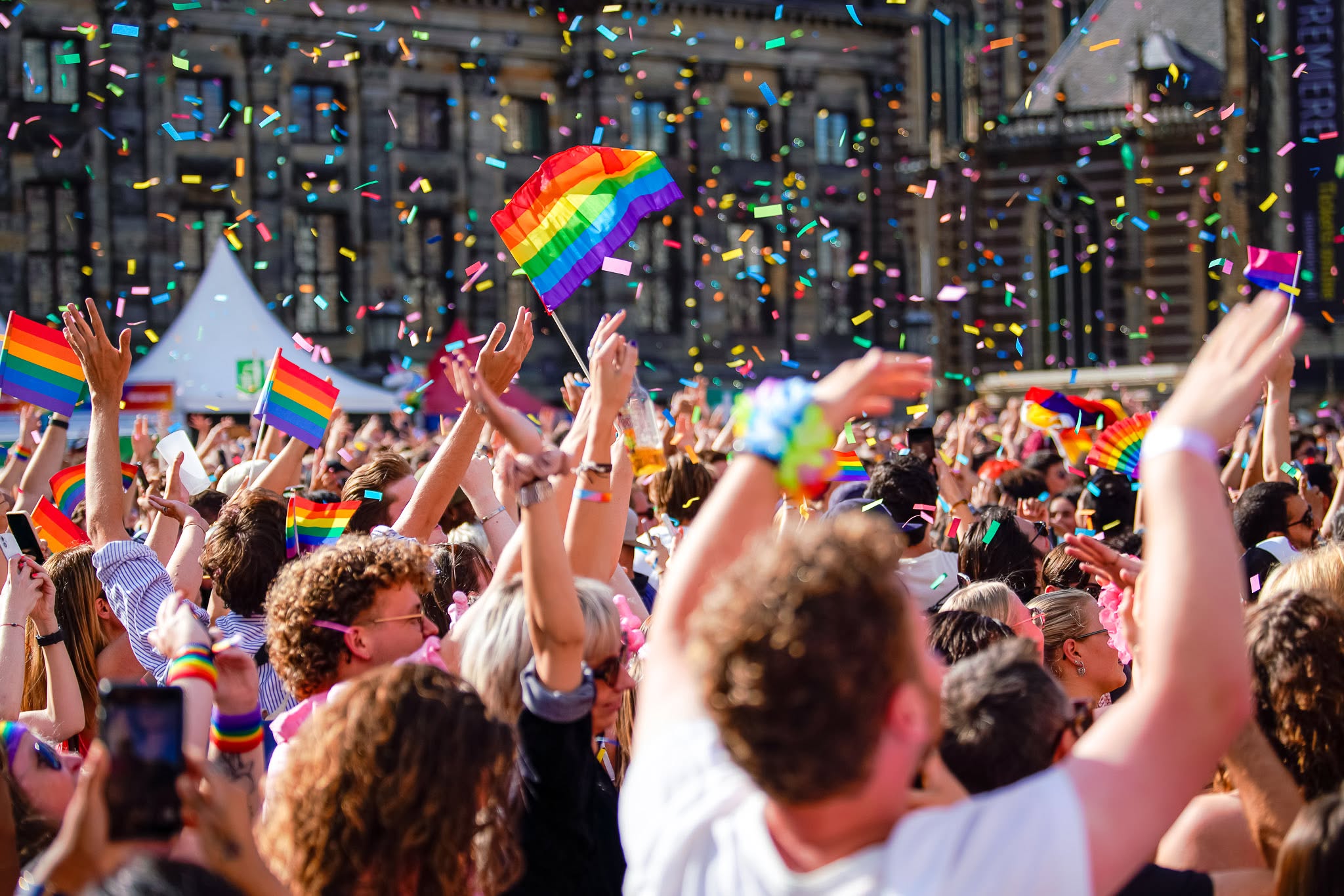 Celebration on Dam Square at night